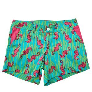 Green Seahorse Shorts Size 4 Stretch Fabric Ocean Beach Print Haley & The Hound